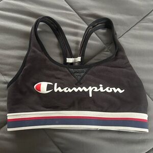 Champion Black Sports Bra with Red and White Logo